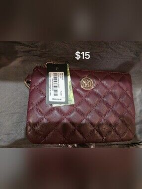Badgley Mischka Quilted Plum Wristlet with Gold Logo